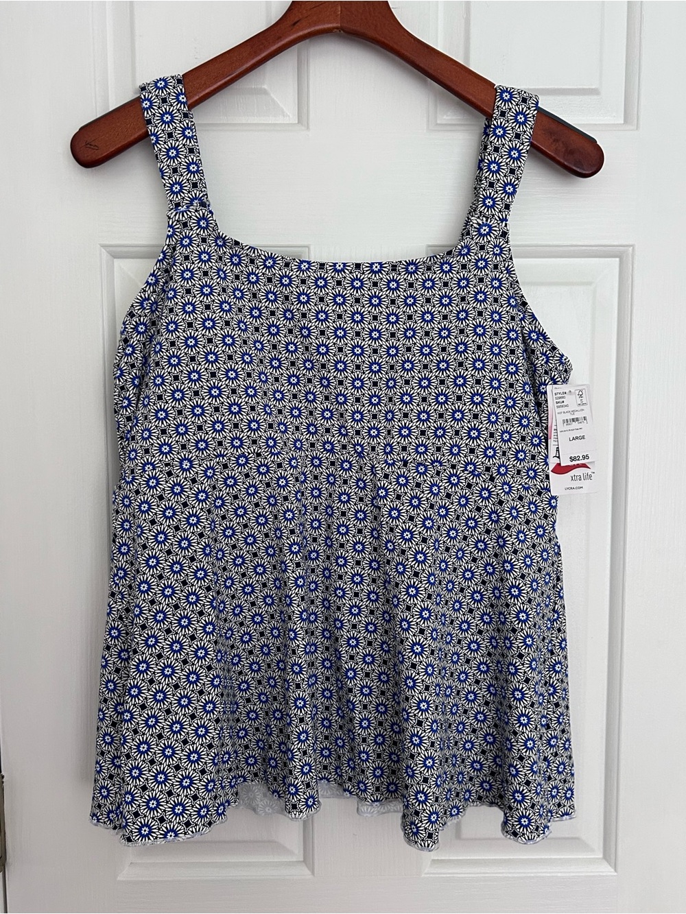 Lands' End Blue and White Daisy-Print Square Neck Tank